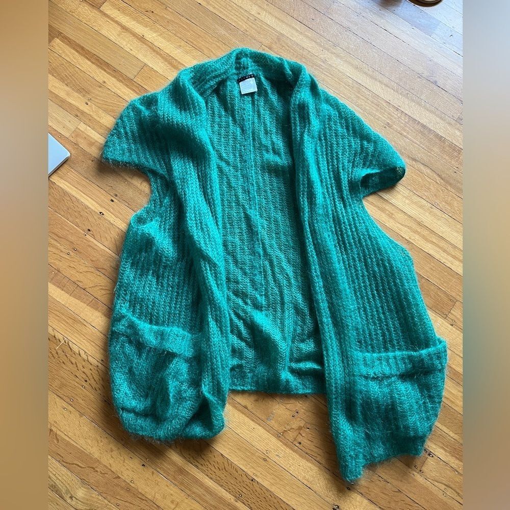 Kelly GREEN mohair cardigan knit THEORY sweater S M L OS pockets long st pattys